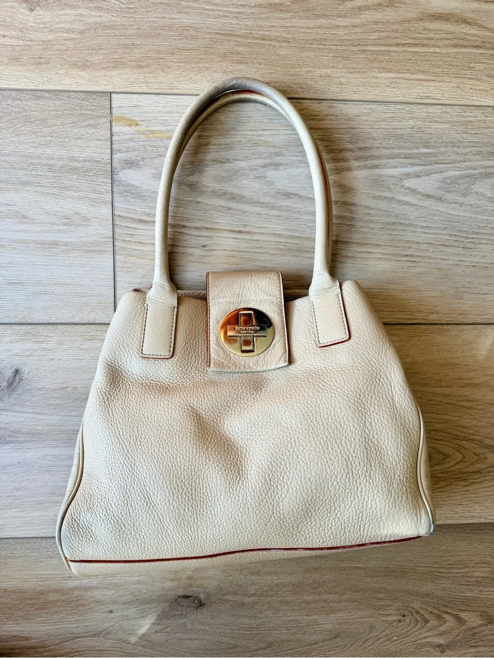 Y2K Kate Spade Large Dome Satchel Ivory Leather with Polka-dot interior